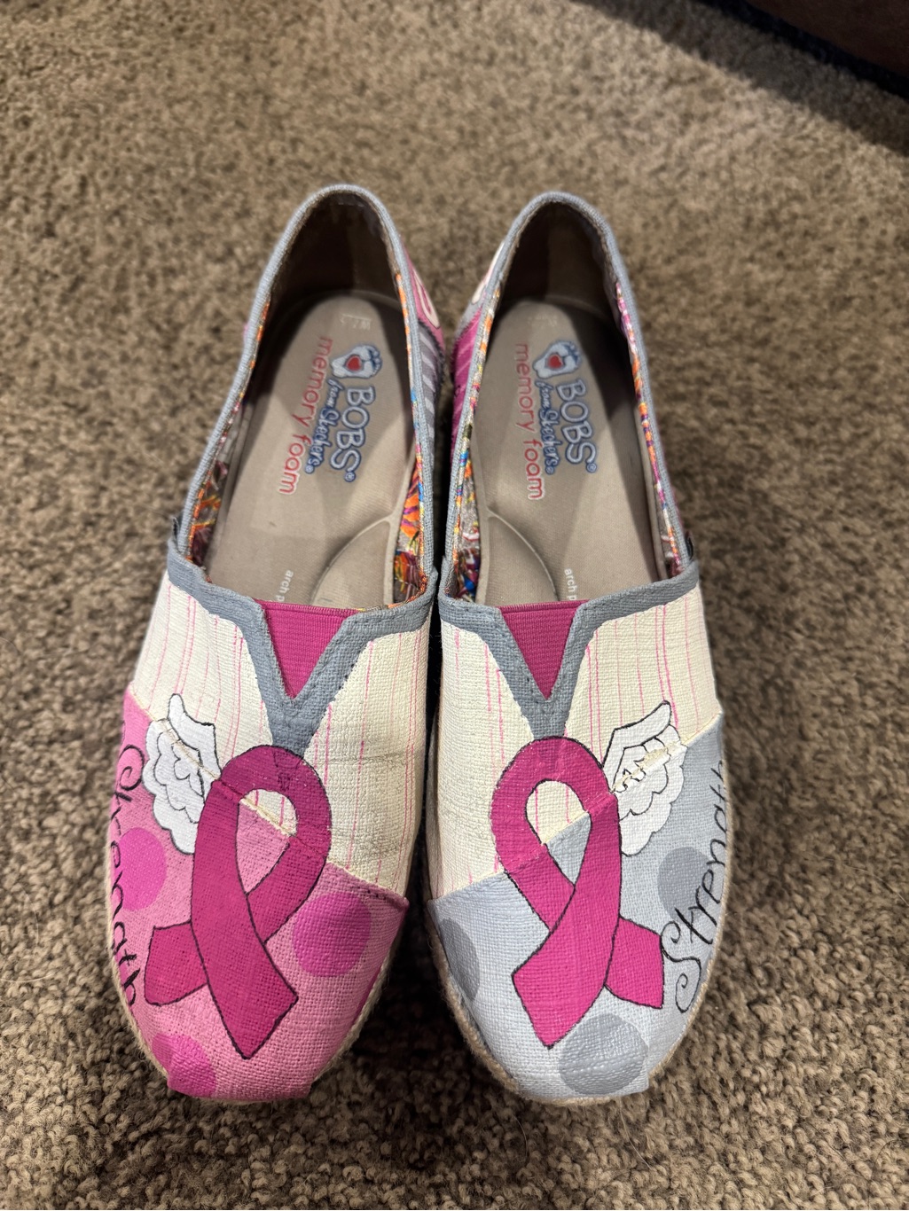 Skechers Bobs Custom Art Breast Cancer Supporter Slip-Ons